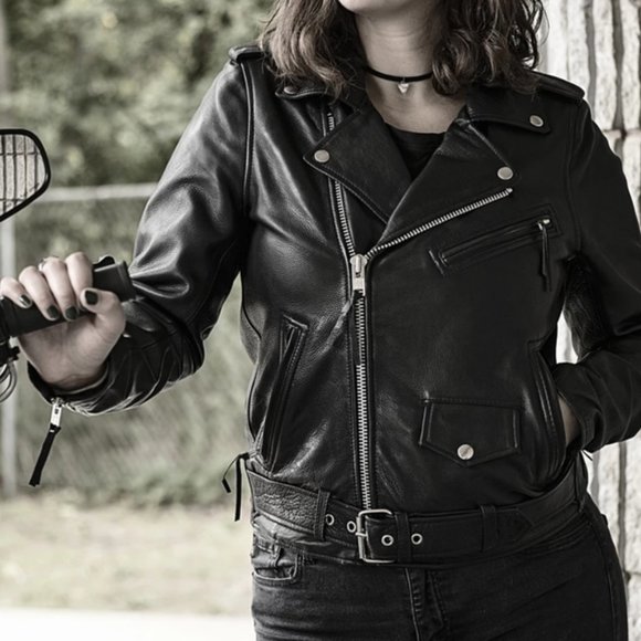 First Rockstar Black Leather Motorcycle Jacket - Picture 1 of 8